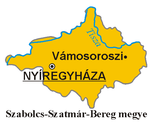 Szabolcs-Szatmár-Bereg megyében jelölve a megyeszékhelyhez képest Vámosoroszi